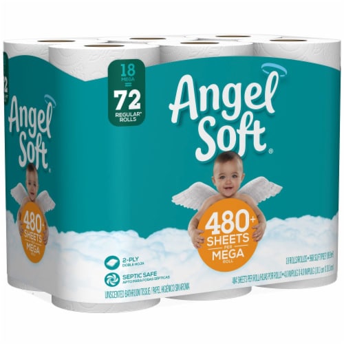 Angel Soft 2-Ply Toilet Paper, 18 Mega Rolls, 480 Sheets per Roll - front package