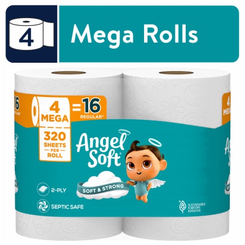 Angel Soft 2-Ply Toilet Paper, 4 Mega Rolls, 320 Sheets per Roll - front package