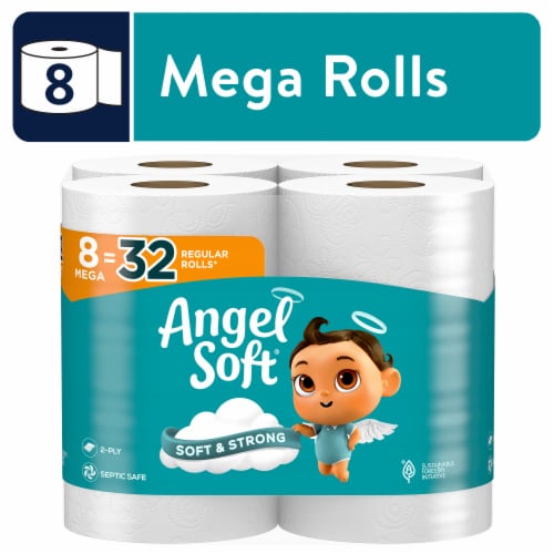 Angel Soft 2-Ply Toilet Paper, 8 Mega Rolls, 320 Sheets per Roll - front package