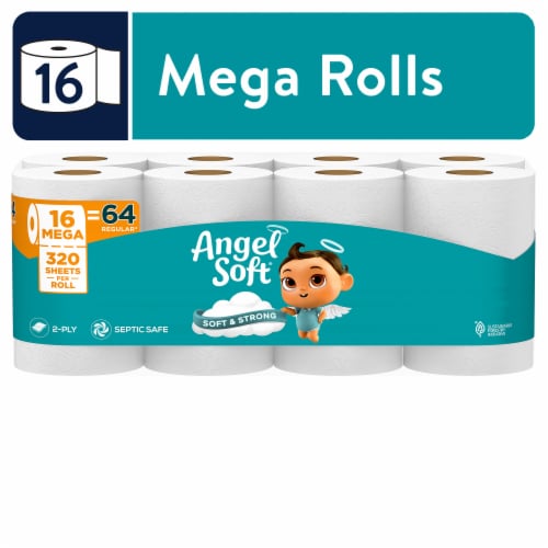 Angel Soft 2-Ply Toilet Paper, 16 Mega Rolls, 320 Sheets per Roll - front package