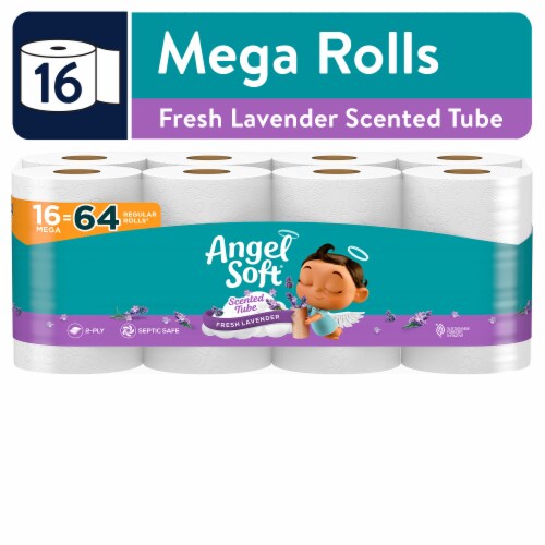 Angel Soft 2-Ply Toilet Paper with Fresh Lavender Scented Tube, 16 Mega Rolls, 320 Sheets per Roll - front package