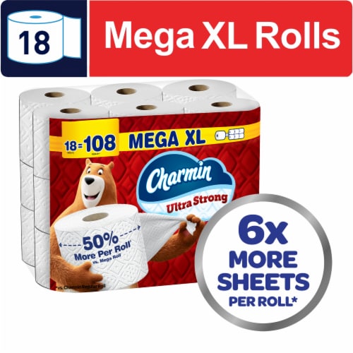Charmin Ultra Strong 2-Ply Toilet Paper, 18 Mega XL Rolls, 330 Sheets per Roll - front package
