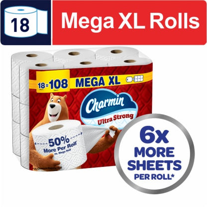 Charmin Ultra Strong 2-Ply Toilet Paper, 18 Mega XL Rolls, 330 Sheets per Roll - front package