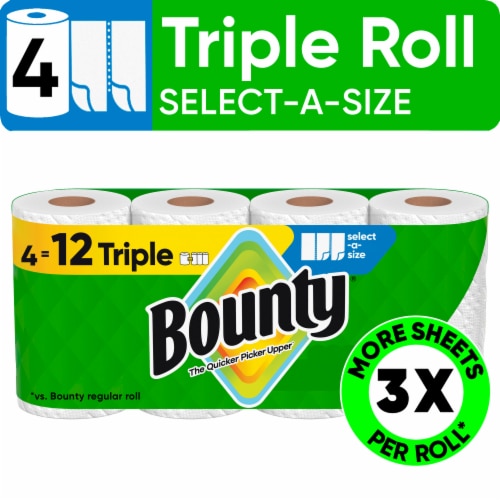 Bounty Select-A-Size 2-Ply Paper Towels, 4 Triple Rolls, 123 Sheets per Roll - front package