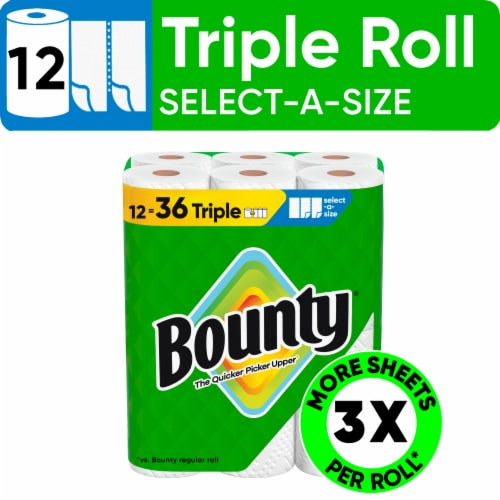 Bounty Select-A-Size 2-Ply Paper Towels, 12 Triple Rolls, 123 Sheets per Roll - front package