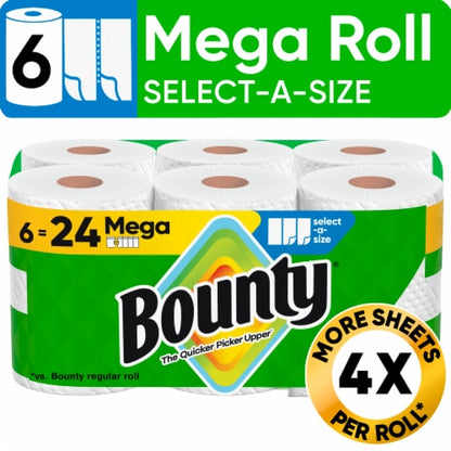 Bounty Select-A-Size 2-Ply Paper Towels, 6 Mega Rolls, 164 Sheets per Roll - front package