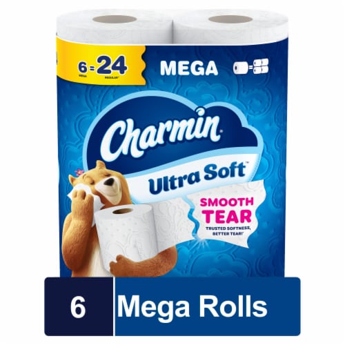 Charmin Ultra Soft 2-Ply Toilet Paper, 6 Mega Rolls, 208 Sheets per Roll - front package