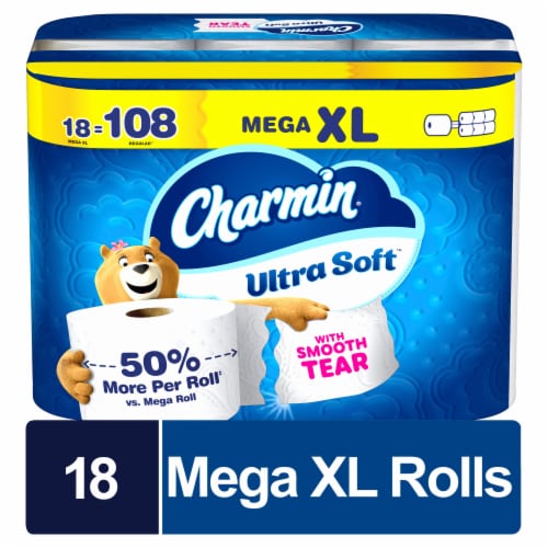 Charmin Ultra Soft 2-Ply Toilet Paper, 18 Mega XL Rolls, 312 Sheets per Roll - front package