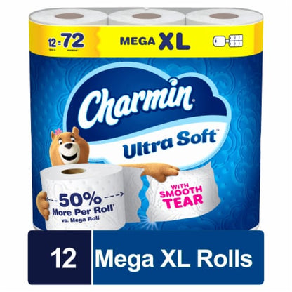 Charmin Ultra Soft 2-Ply Toilet Paper, 12 Mega XL Rolls, 312 Sheets per Roll - front package