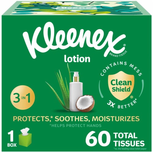 Kleenex Lotion 3-Ply Facial Tissues, 1 Cube Box, 60 Tissues - front package
