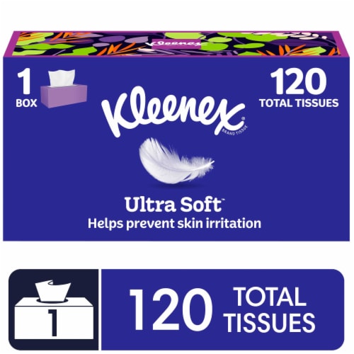 Kleenex Ultra Soft 3-Ply Facial Tissues, 1 Flat Box, 120 Tissues - front package