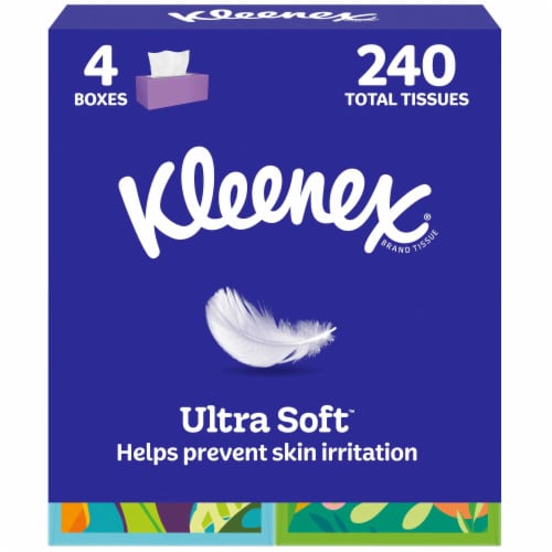 Kleenex Ultra Soft 3-Ply Facial Tissues, 4 Cube Boxes, 60 Tissues per Box - front package