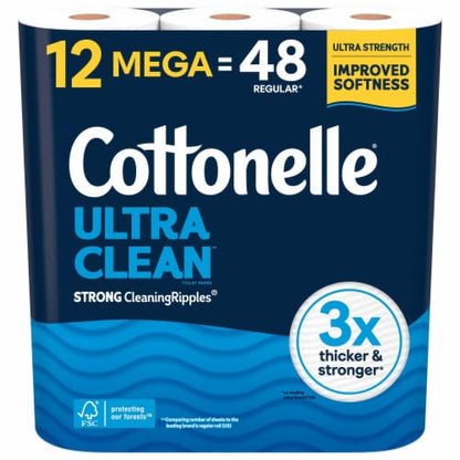 Cottonelle Ultra Clean Toilet Paper, 12 Mega Rolls, 284 Sheets per Roll - front package
