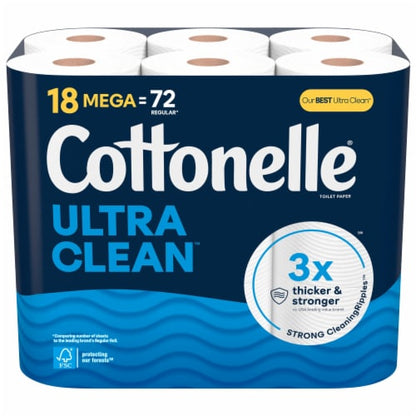 Cottonelle Ultra Clean Toilet Paper, 18 Mega Rolls, 284 Sheets per Roll - front package