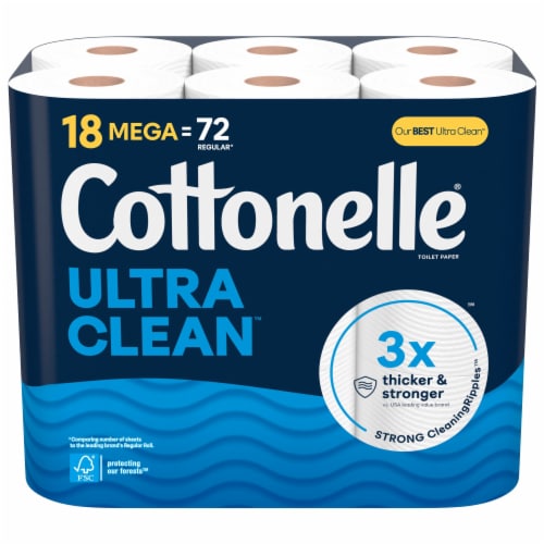 Cottonelle Ultra Clean Toilet Paper, 18 Mega Rolls, 284 Sheets per Roll - front package