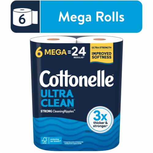 Cottonelle Ultra Clean Toilet Paper, 6 Mega Rolls, 284 Sheets per Roll - front package