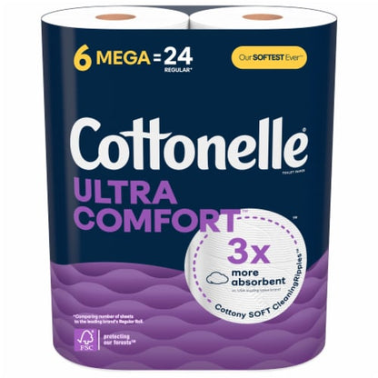 Cottonelle Ultra Soft Toilet Paper, 6 Mega Rolls, 244 Sheets per Roll - front package