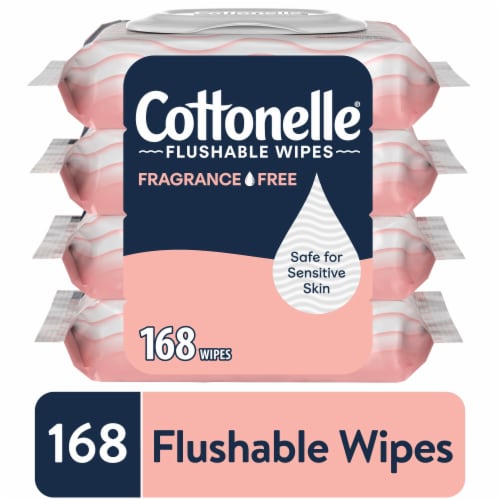 Cottonelle Fragrance Free Flushable Wet Wipes, 4 Flip-Top Packs, 42 Wipes per Pack - front package