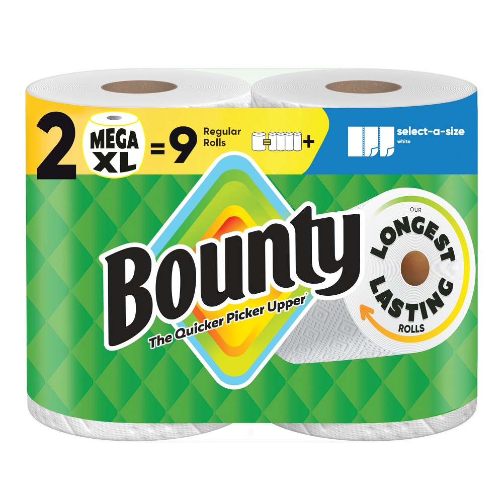 Bounty Select-A-Size 2-Ply Paper Towels, 2 Mega XL Rolls, 185 Sheets per Roll - front package