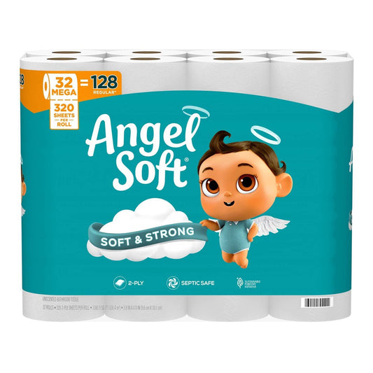 Angel Soft 2-Ply Toilet Paper, 32 Mega Rolls, 320 Sheets per Roll - front package