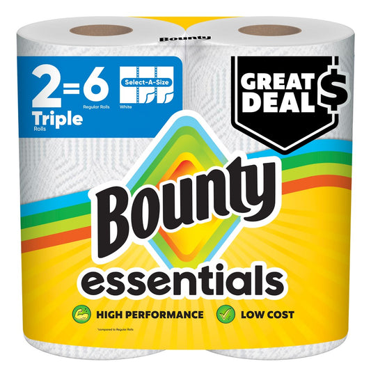 Bounty Essentials Select-A-Size 2-Ply Paper Towels, 2 Triple Rolls, 162 Sheets per Roll - front package