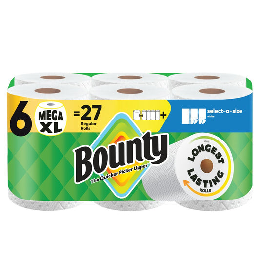 Bounty Select-A-Size 2-Ply Paper Towels, 6 Mega XL Rolls, 185 Sheets per Roll - front package